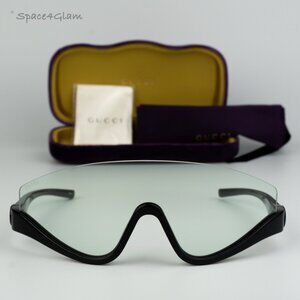 NEW Gucci GG1650S 005 Shiny Black Green Unisex Shield Mask Sunglasses GG 1650S